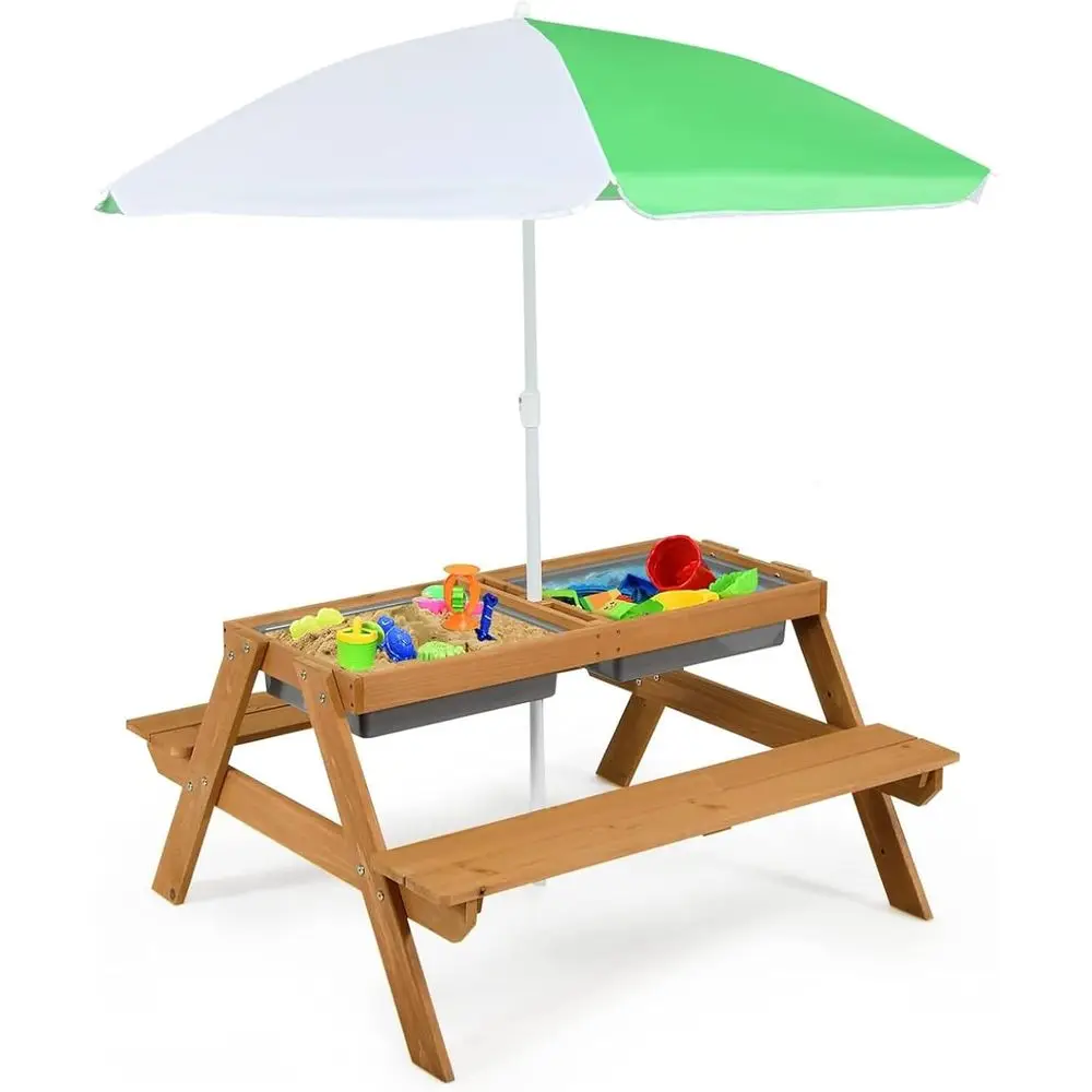 Kids Outdoor Umbrella - 4-in-1 houten zand- en watertafel met