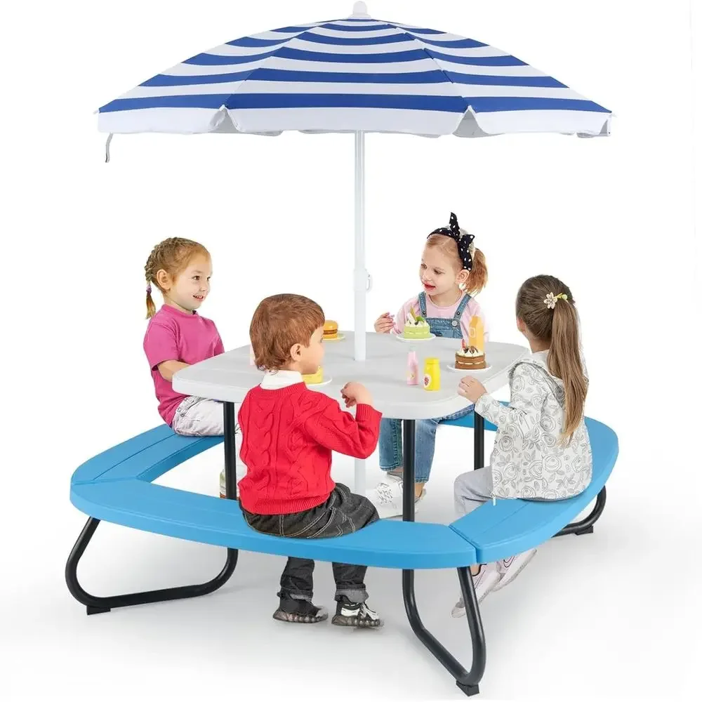 Kids Outdoor Umbrella - 8-persoons picknicktafel voor kinderen met parasol,