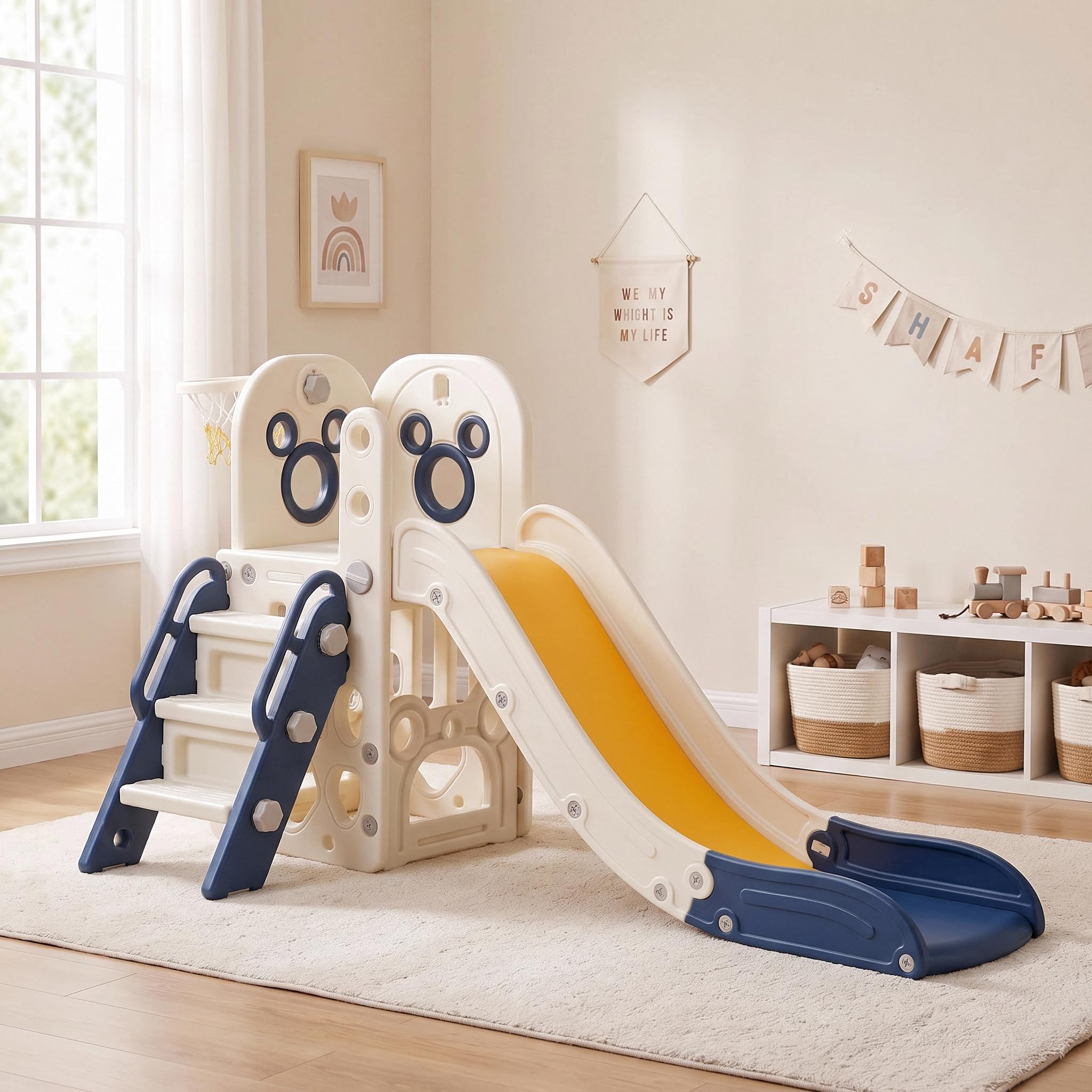 Kids Outdoor Slide - 6-in-1 peuter glijbaan speelset, stevige L-vormige