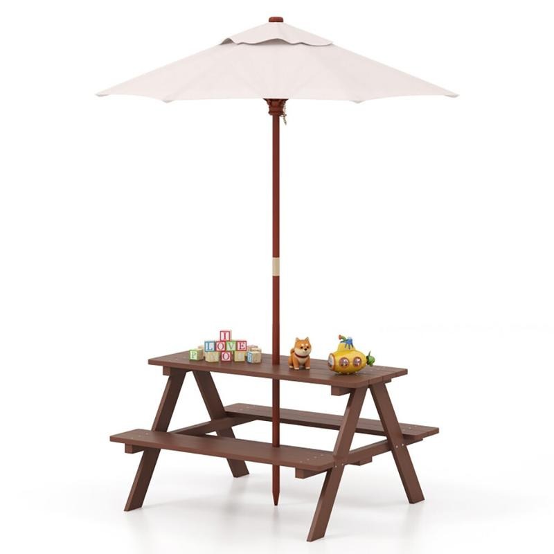 Kids Outdoor Umbrella - Buiten picknicktafelset voor 4 kinderen met