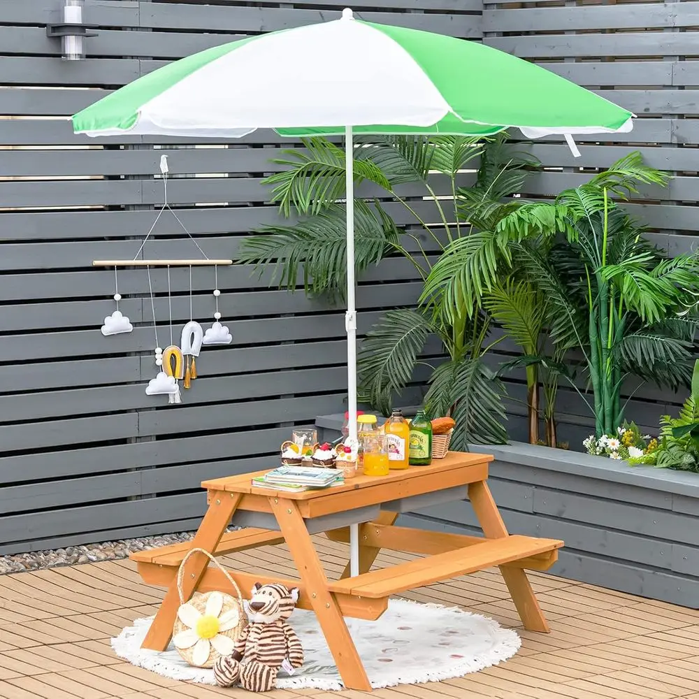 4-in-1 houten zand- en waterta - Kids Outdoor Umbrella recensie en prijs