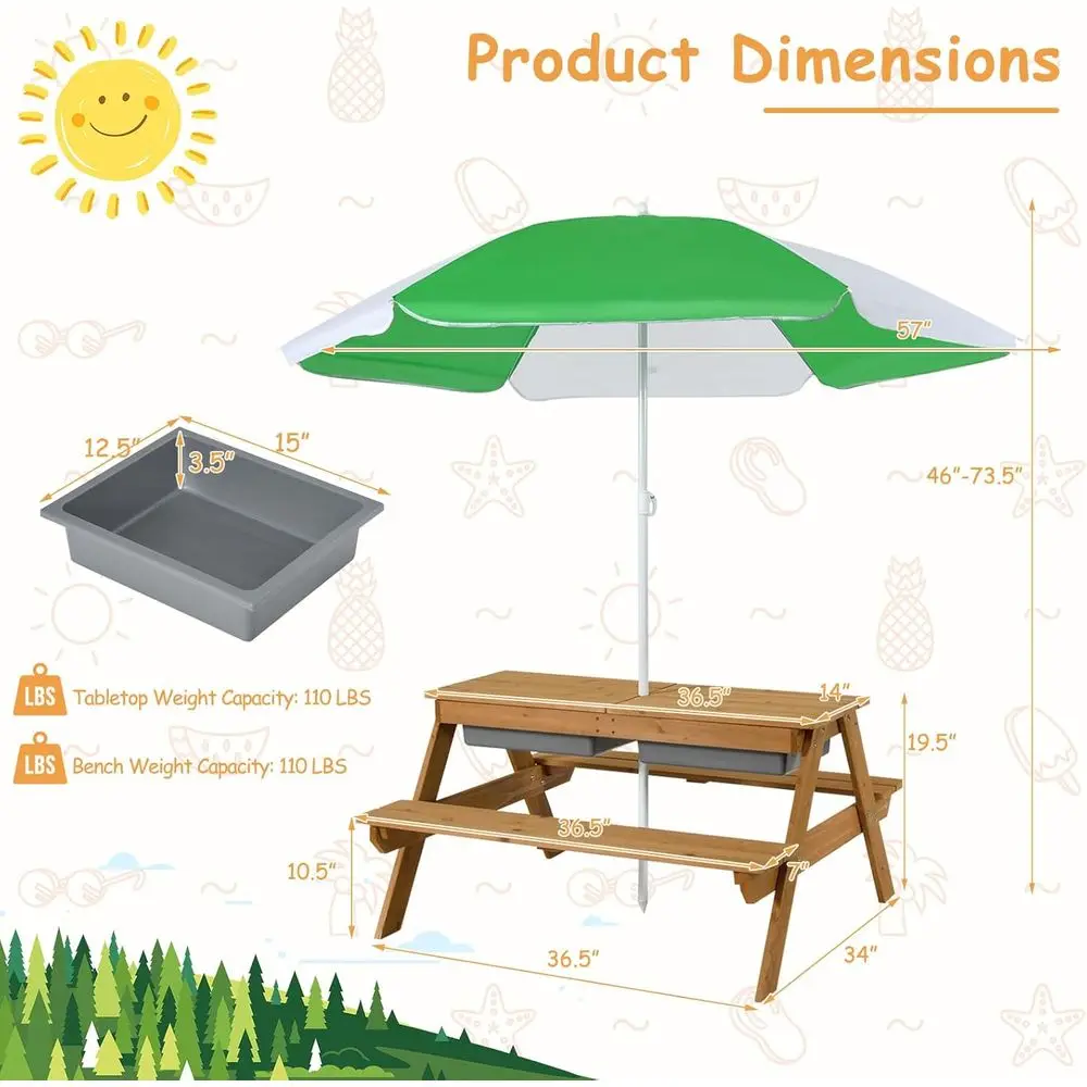 4-in-1 houten zand- en waterta - Kids Outdoor Umbrella recensie en prijs
