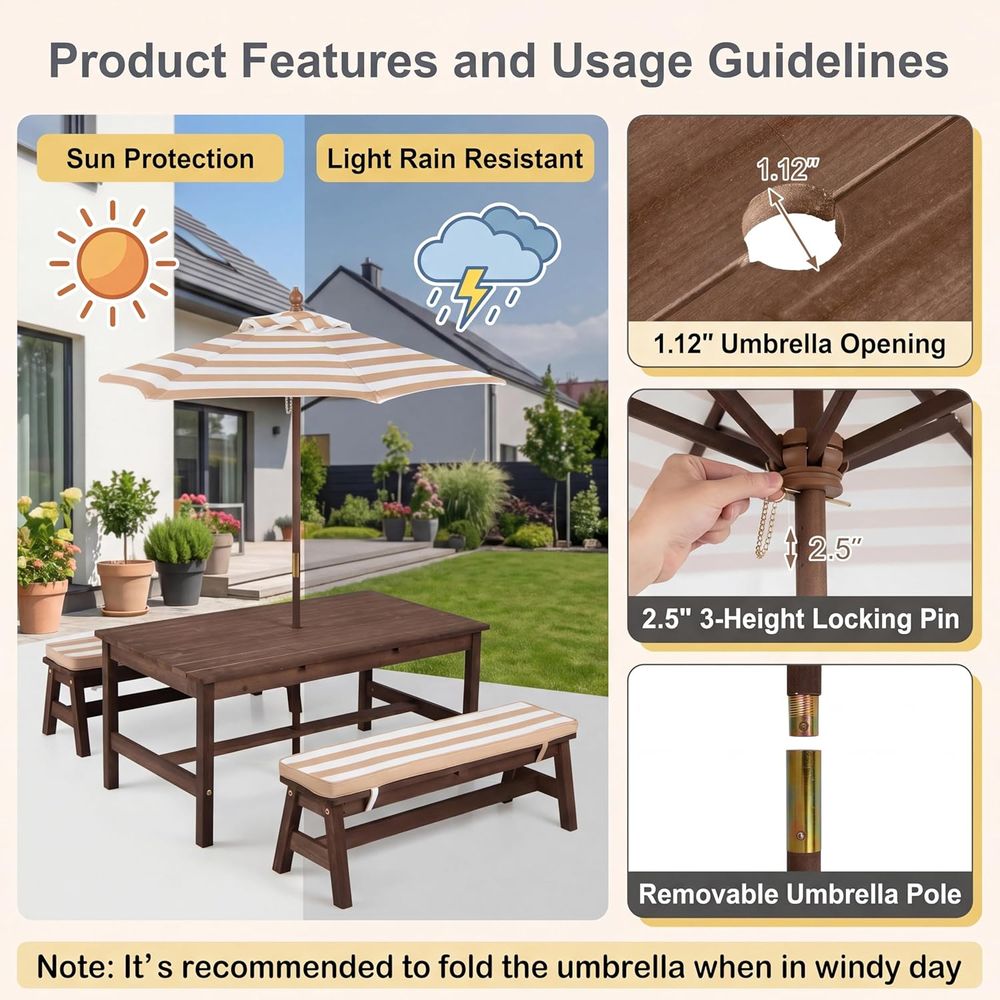 Picknicktafel voor kinderen, g - Kids Outdoor Umbrella recensie en prijs
