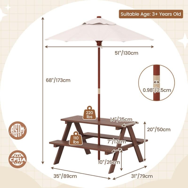 Buiten picknicktafelset voor 4 - Kids Outdoor Umbrella recensie en prijs
