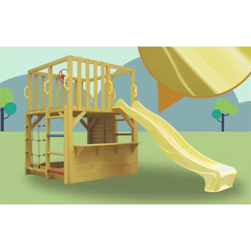 Houten buitenhuisje en glijbaa - Kids Outdoor Climbing Wall recensie en prijs